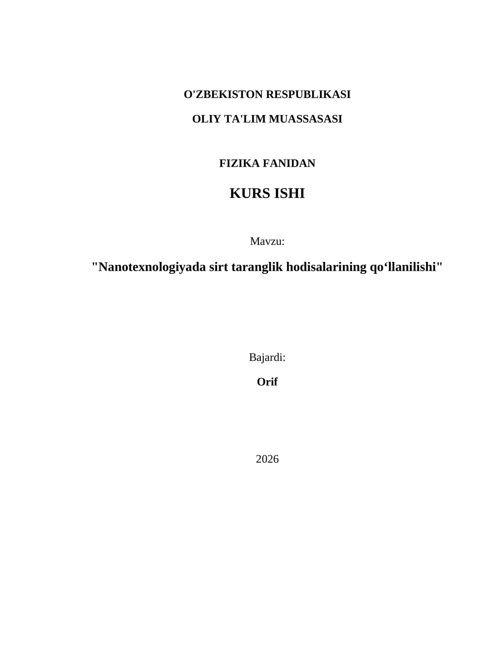 Nanotexnologiyada sirt taranglik hodisalarining qoʻllanilishi 1