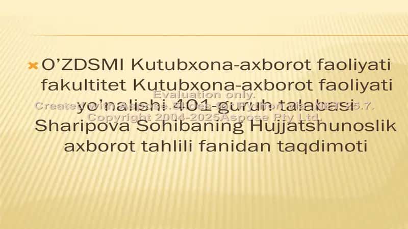 Hujjatshunoslik Axborot Tahlili 1