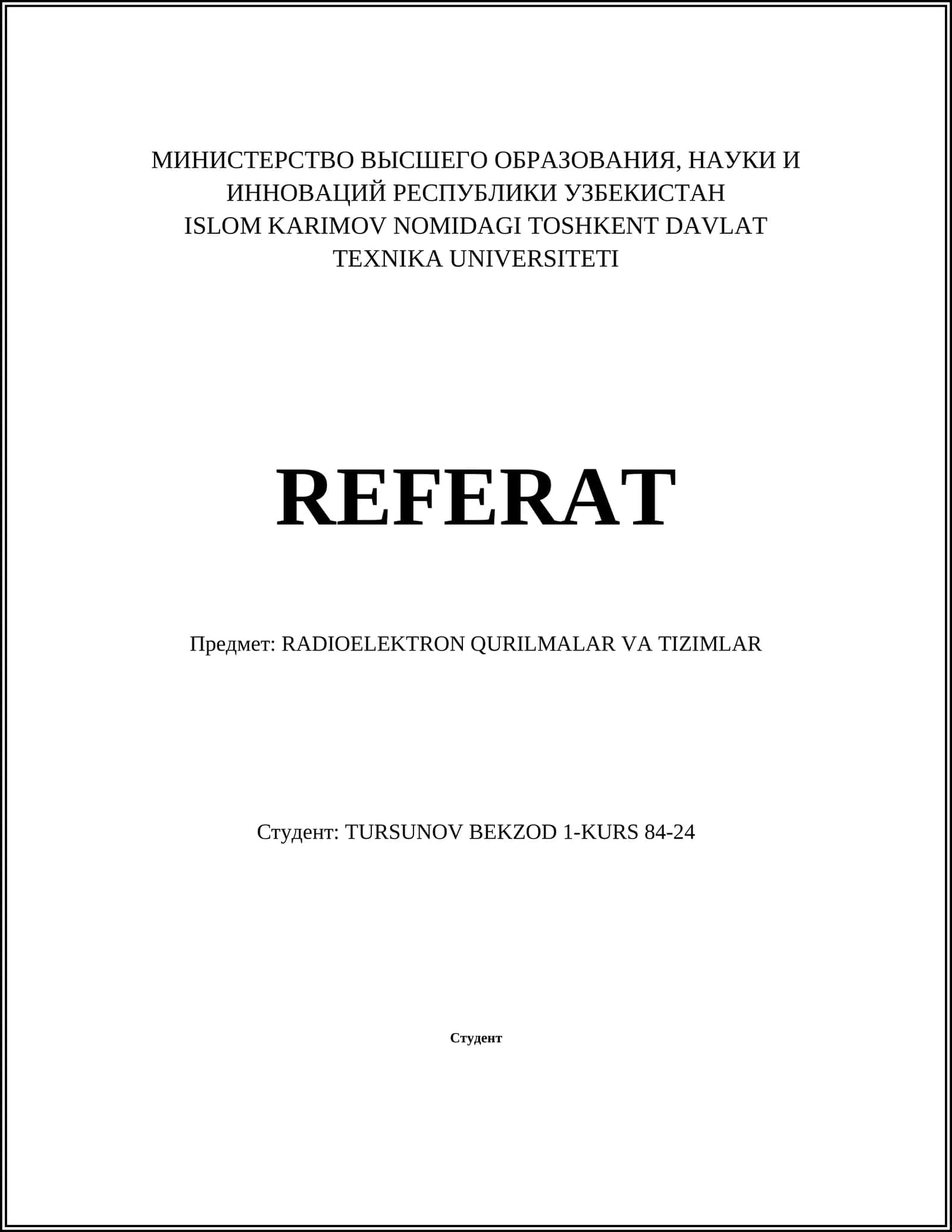 RADIOELEKTRON QURILMALAR VA TIZIMLAR 1