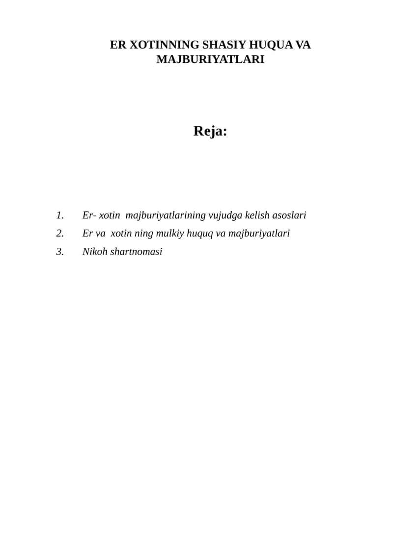 ER XOTINNING SHASIY HUQUA VA MAJBURIYATLARI 1