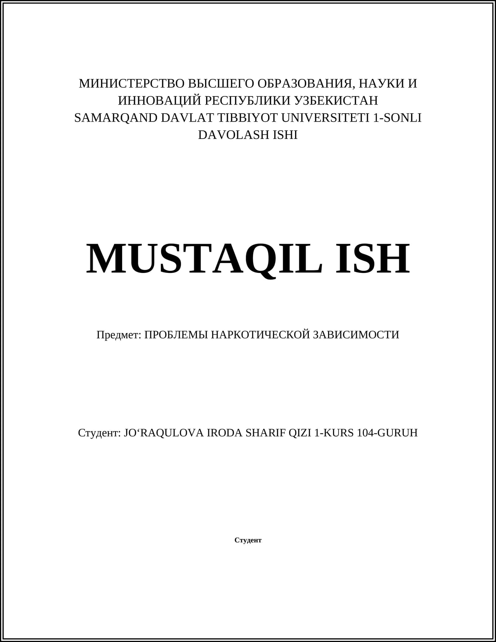 SAMARQAND DAVLAT TIBBIYOT UNIVERSITETI 1-SONLI DAVOLASH ISHI 1