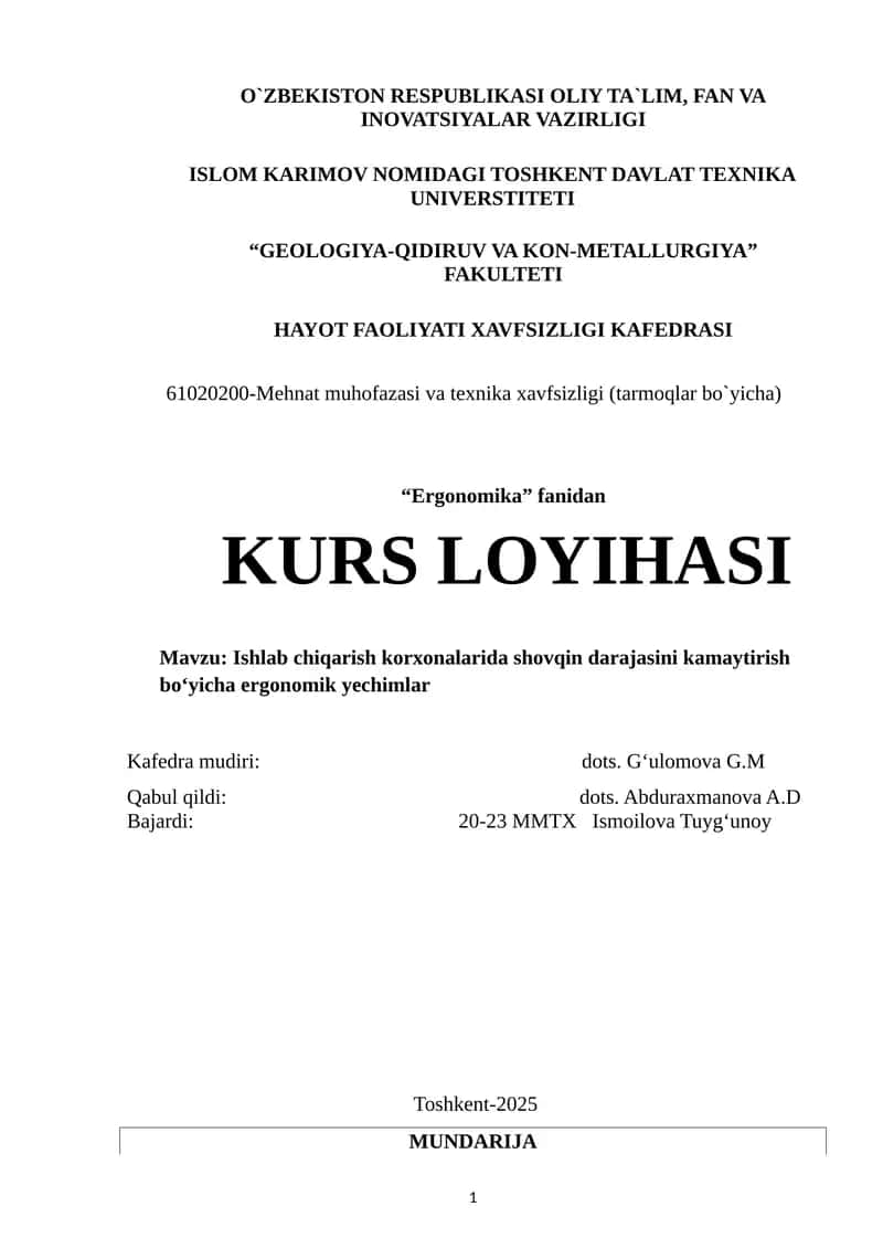Ishlab chiqarish korxonalarida shovqin darajasini kamaytirish bo‘yicha ergonomik yechimlar 1