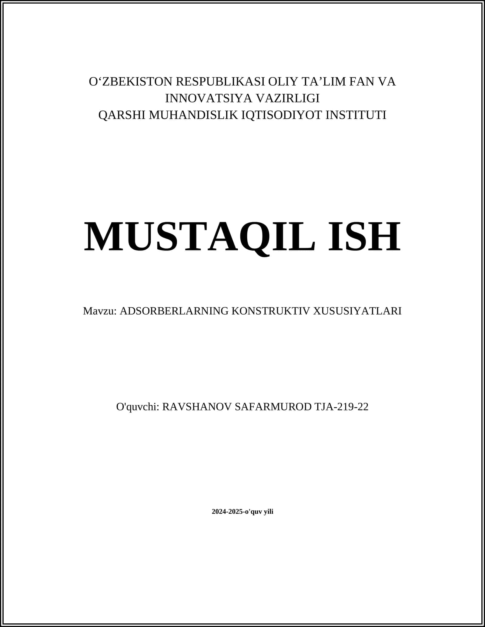ADSORBERLARNING KONSTRUKTIV XUSUSIYATLARI 1