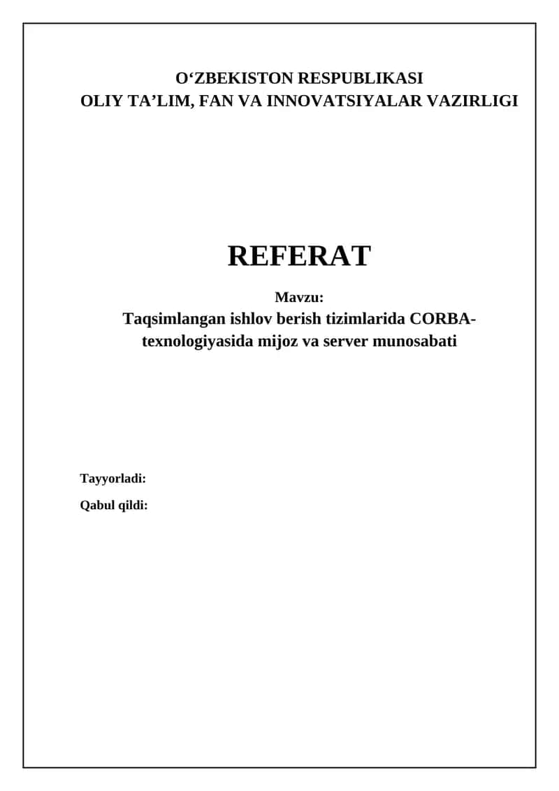 CORBA: Arxitektura va Asosiy Tushunchalar 1