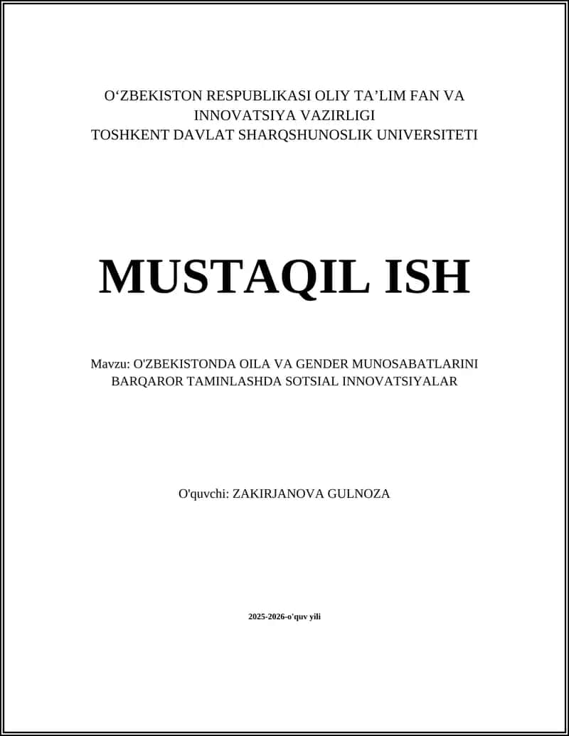 O’ZBEKISTONDA OILA VA GENDER MUNOSABATLARINI BARQAROR TAMINLASHDA SOTSIAL INNOVATSIYALAR 1
