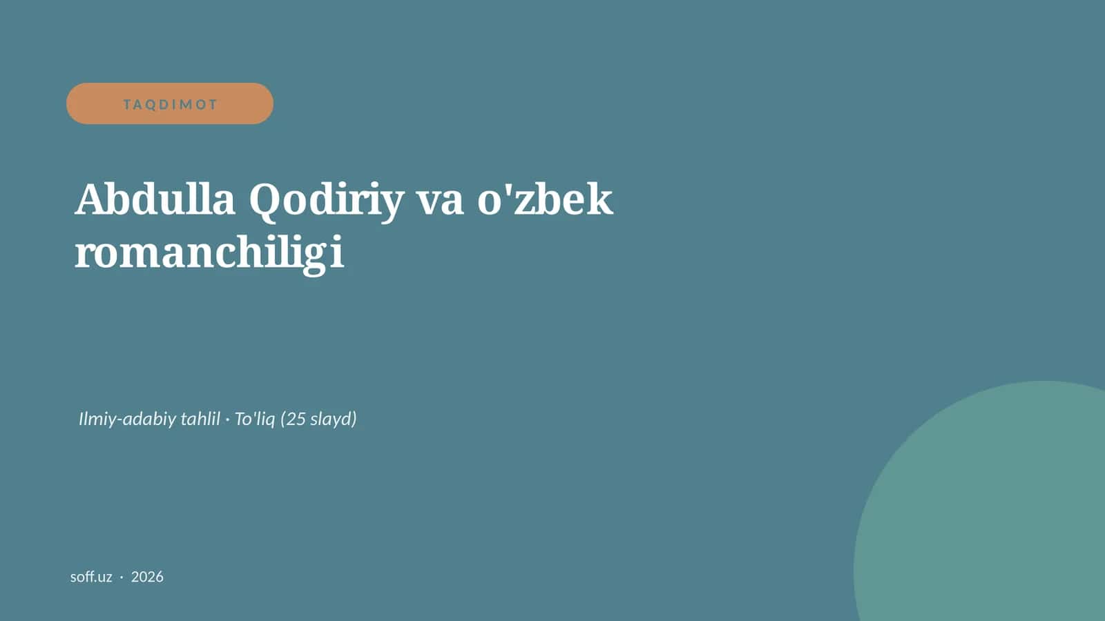 Abdulla Qodiriy va o'zbek romanchiligi 1