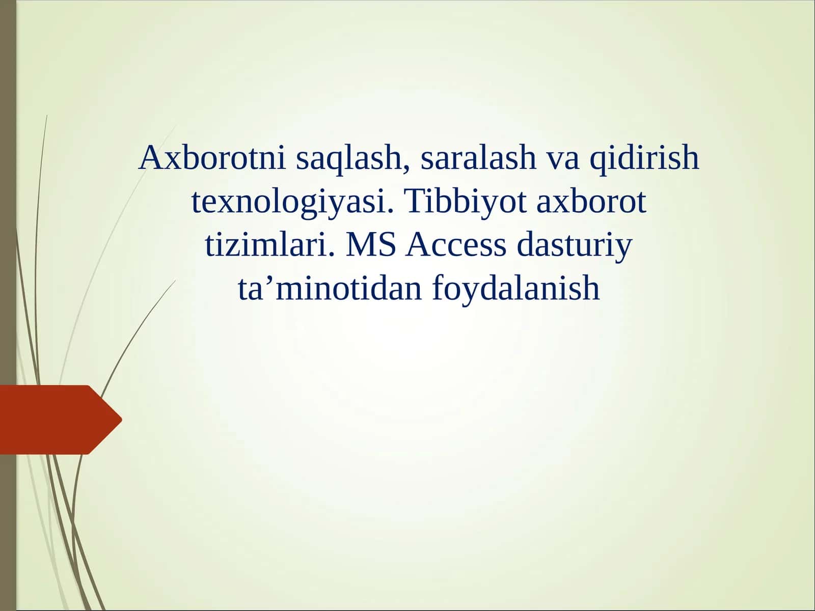 Axborotni saqlash, saralash va qidirish texnologiyasi. Tibbiyot axborot tizimlari. MS Access dasturiy ta’minotidan foydalanish 1