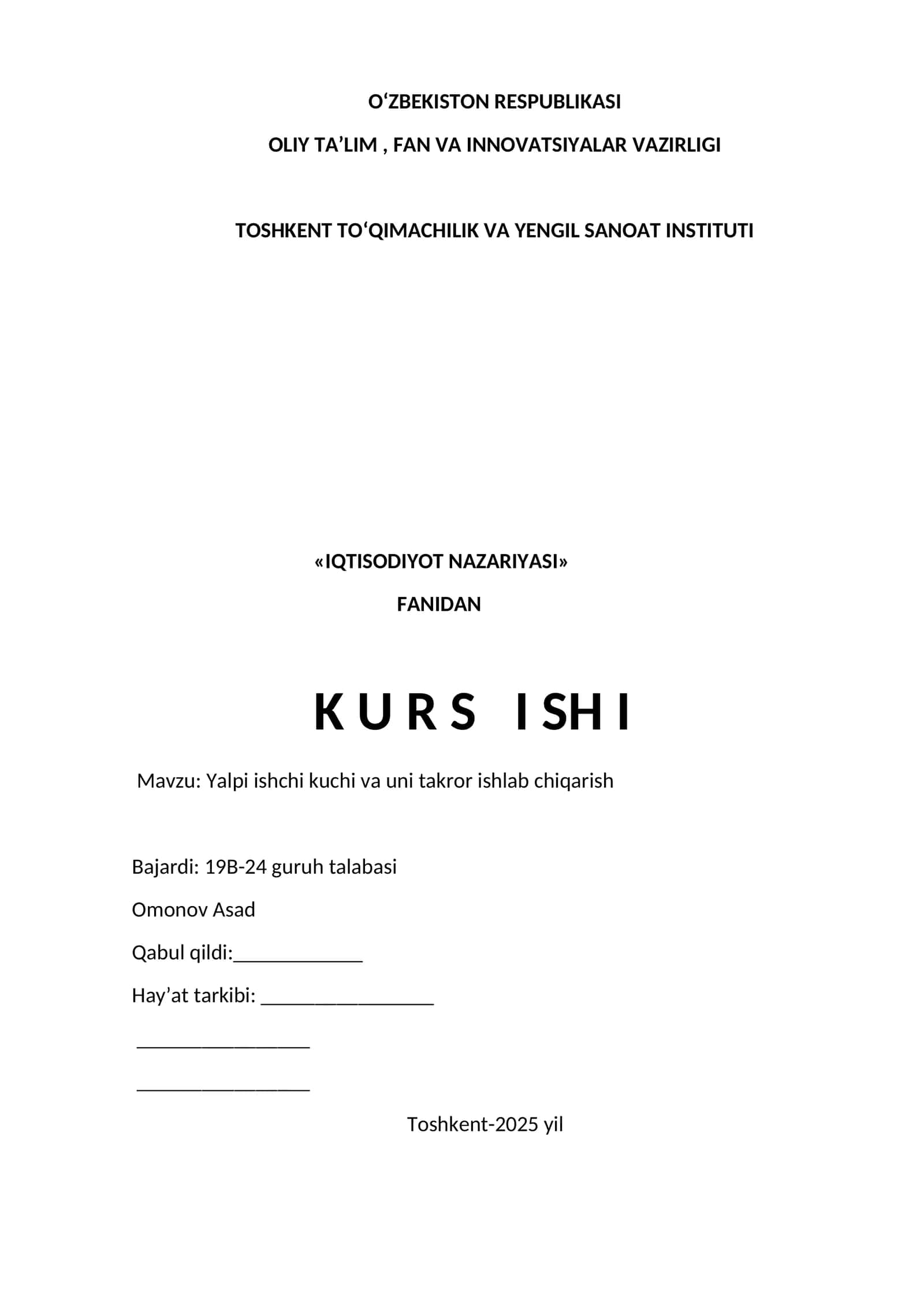 Yalpi ishchi kuchi va uni takror ishlab chiqarish 1
