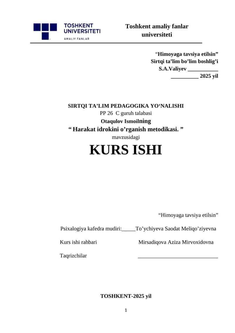 Harakat idrokini o’rganish metodikasi 1