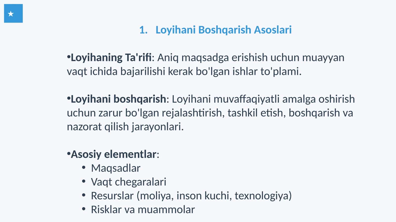 Loyihani boshqarish asoslari 1