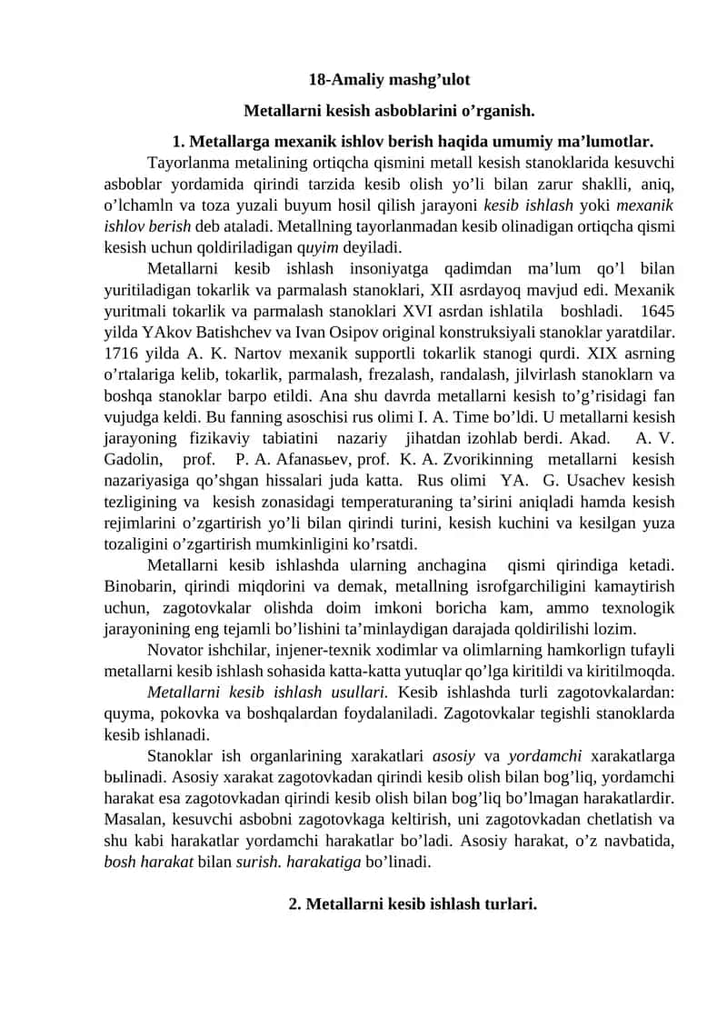 Metallarni kesish asboblarini o’rganish 1
