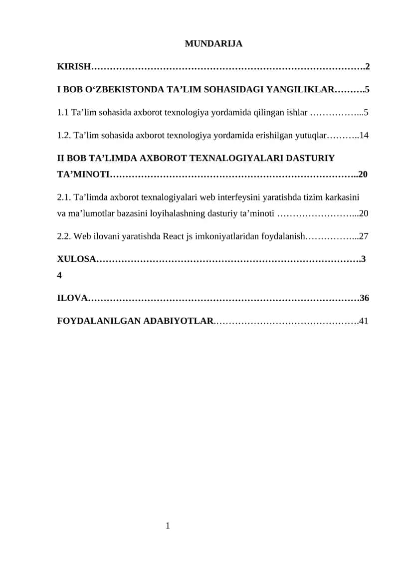 Ta'lim sohasida axborot texnologiya yordamida qilingan ishlar Individual loyiha 1
