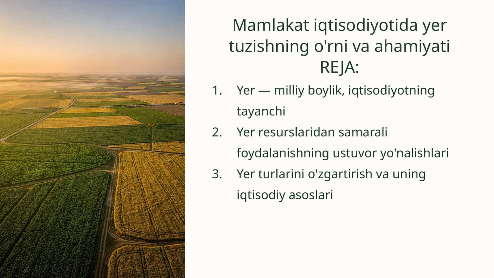 Mamlakat iqtisodiyotida yer tuzishning o'rnivaahamiyati 1
