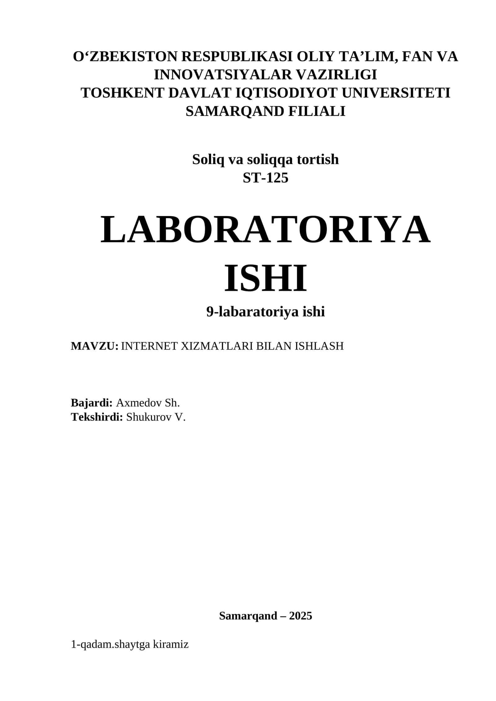 INTERNET XIZMATLARI BILAN ISHLASH 1