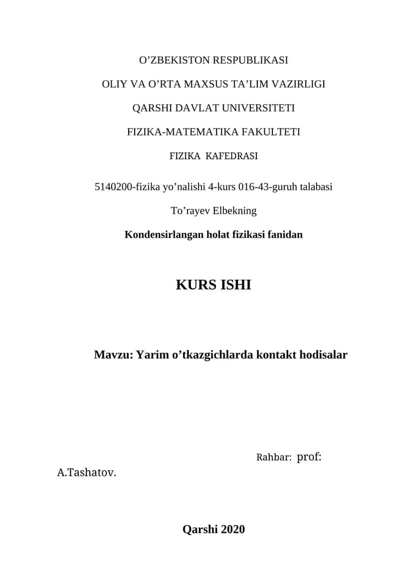 Yarim o’tkazgichlarda kontakt hodisalar 1