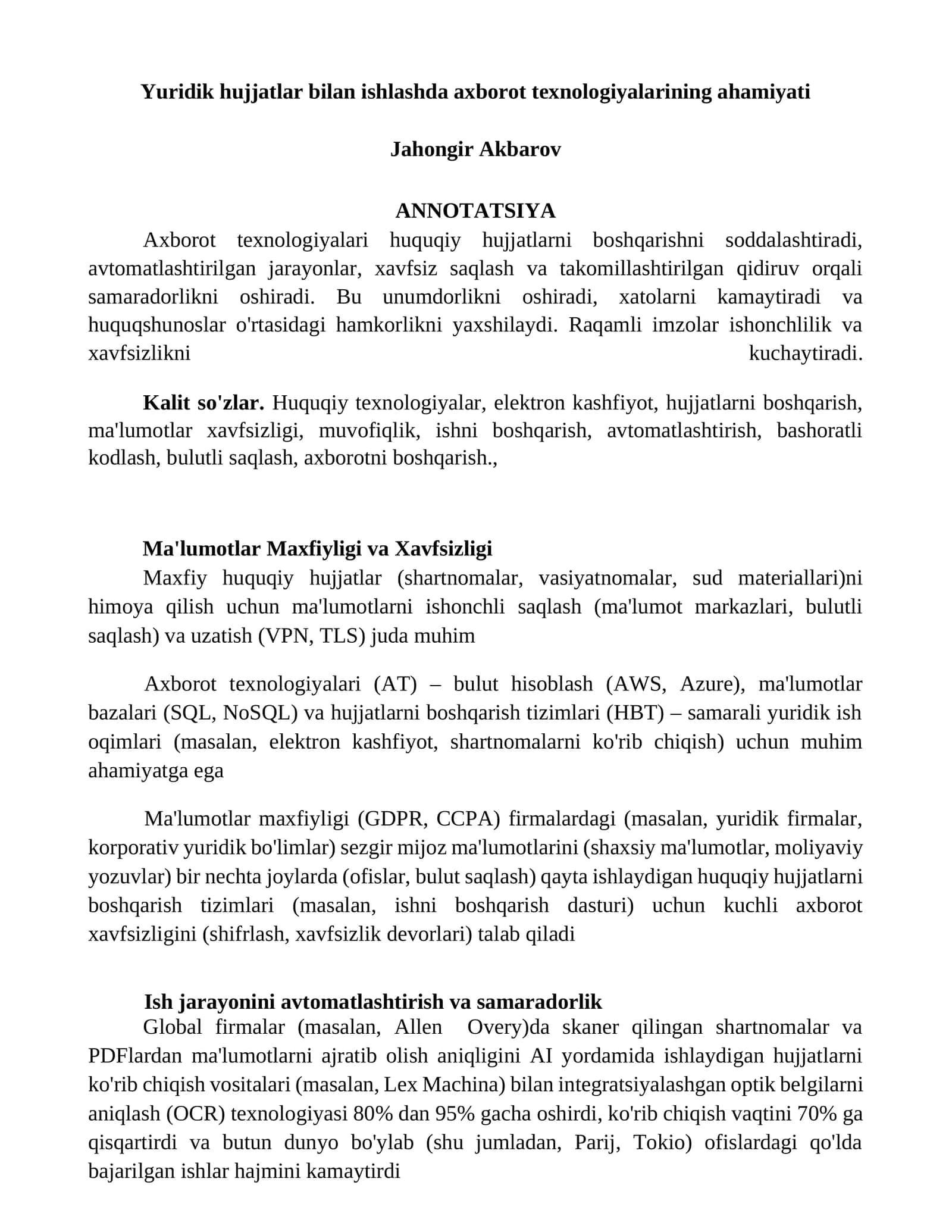 Axborot texnologiyalari huquqiy hujjatlarni boshqarish 1