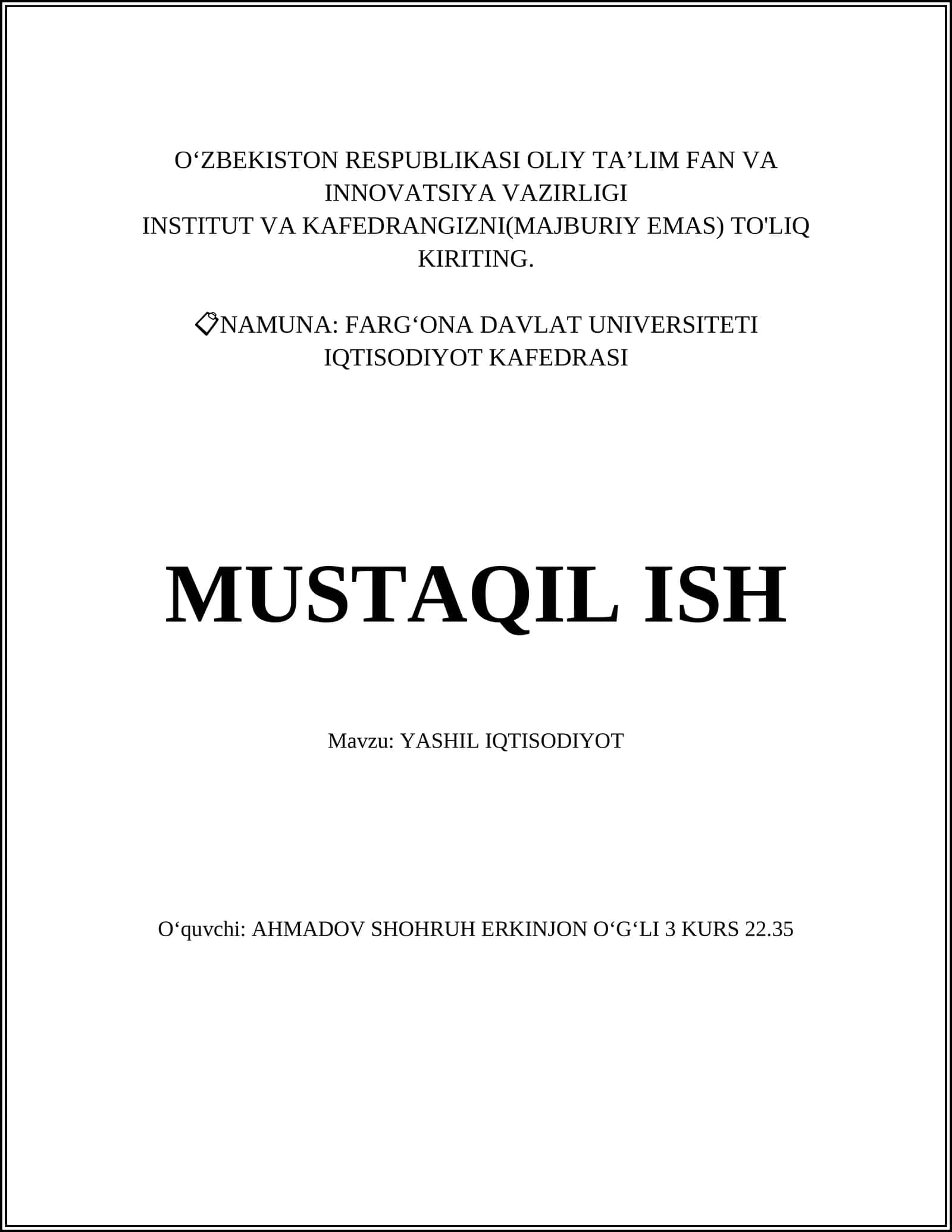 Yashil Iqtisodiyot 1