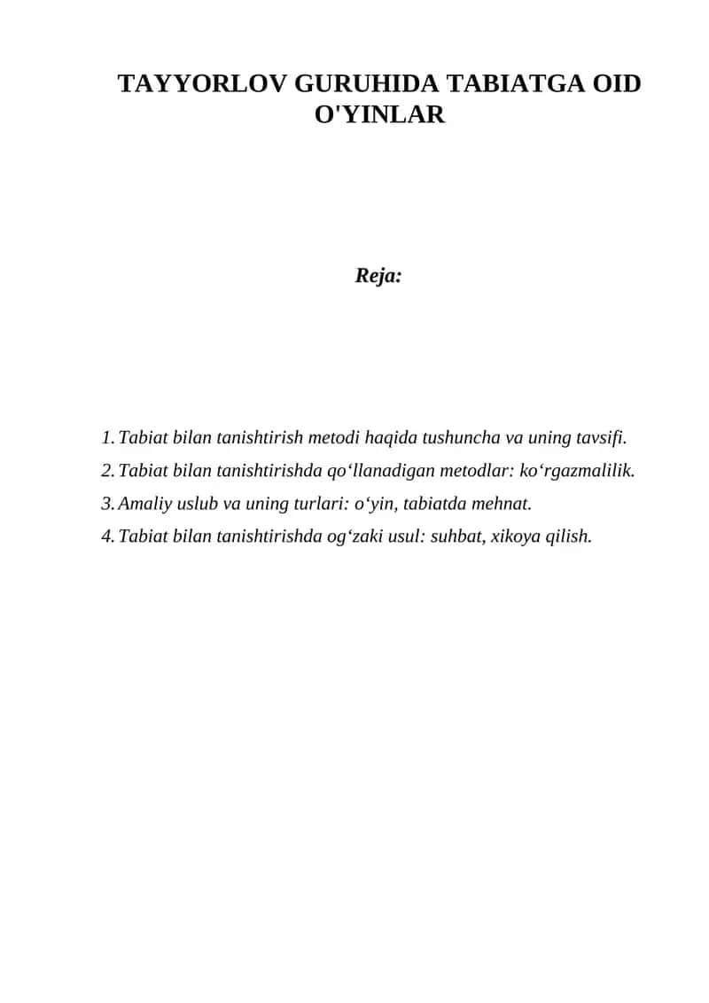 TAYYORLOV GURUHIDA TABIATGA OID O'YINLAR 1