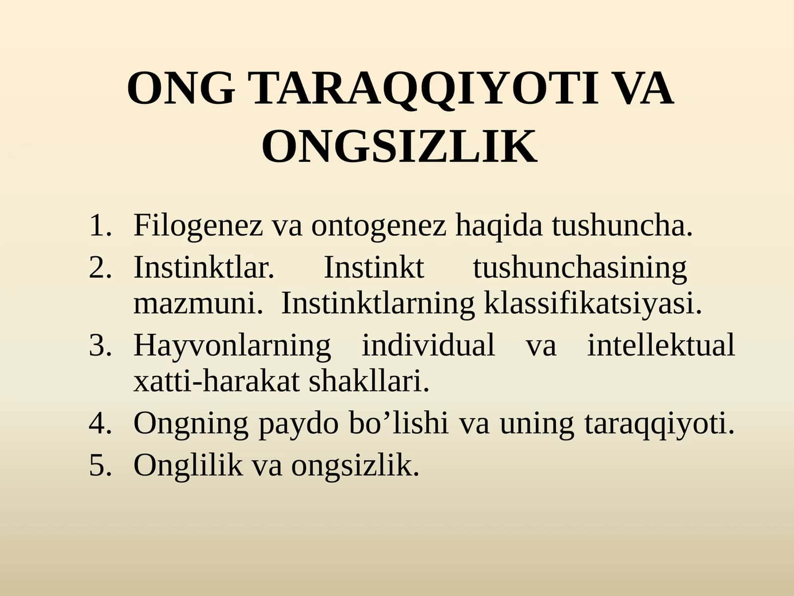 Ong Taraqqiyoti va Ongsizlik 1