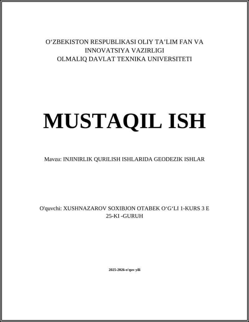 INJINIRLIK QURILISH ISHLARIDA GEODEZIK ISHLAR 1