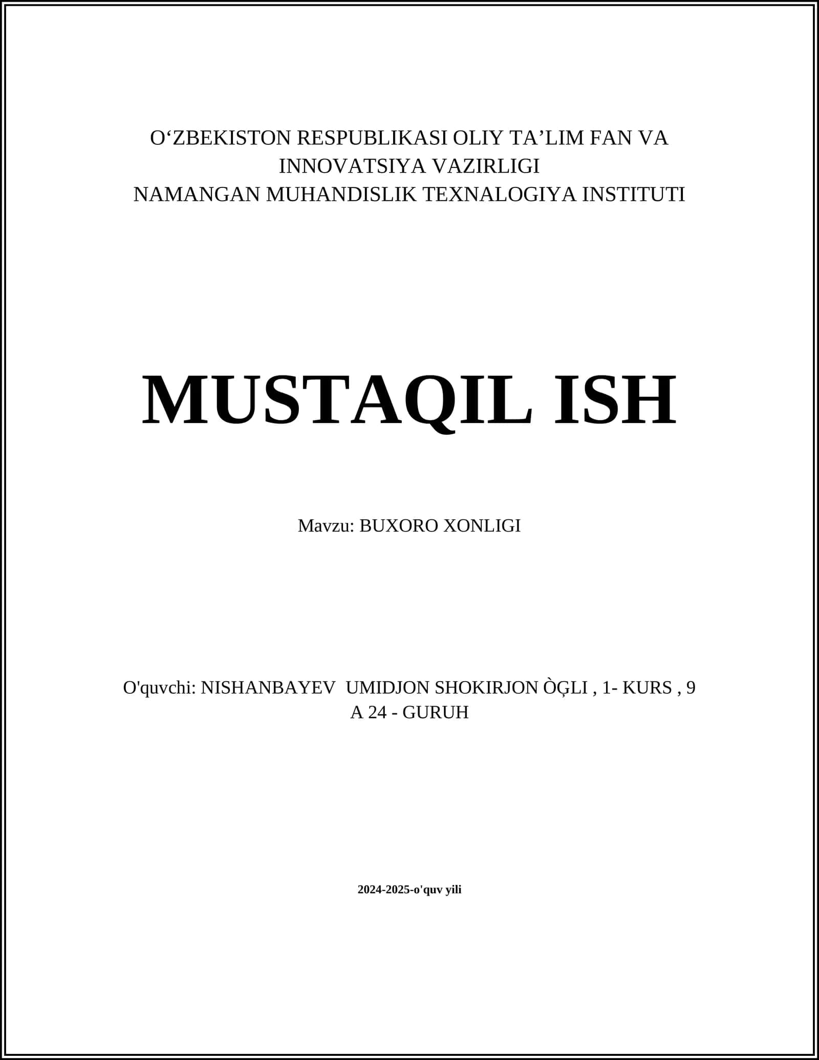 BUXORO XONLIGI 1