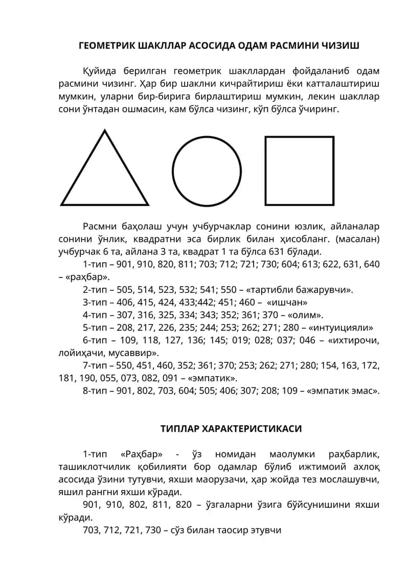 Геометрик шакллар асосида одам расмини чизиш 1