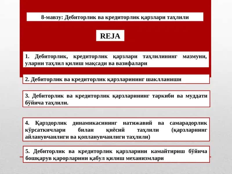 Дебиторлик ва кредиторлик қарзлари таҳлили 1