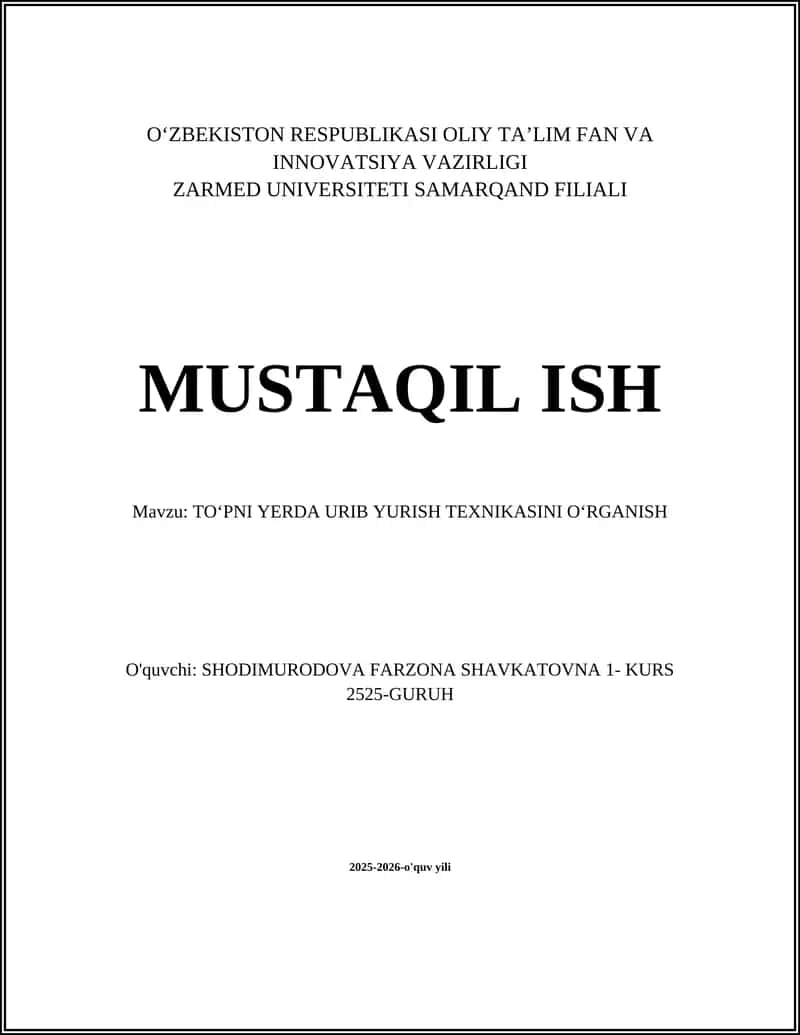 TOʻPNI YERDA URIB YURISH TEXNIKASINI OʻRGANISH 1