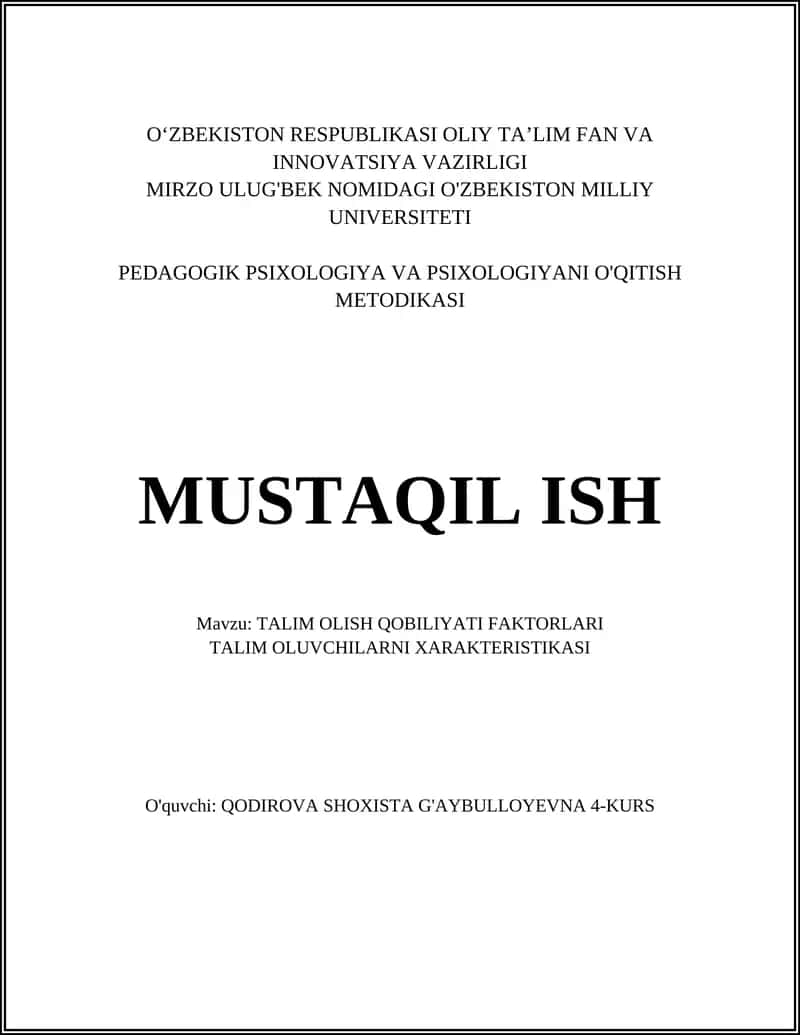 PEDAGOGIK PSIXOLOGIYA VA PSIXOLOGIYANI O'QITISH METODIKASI 1