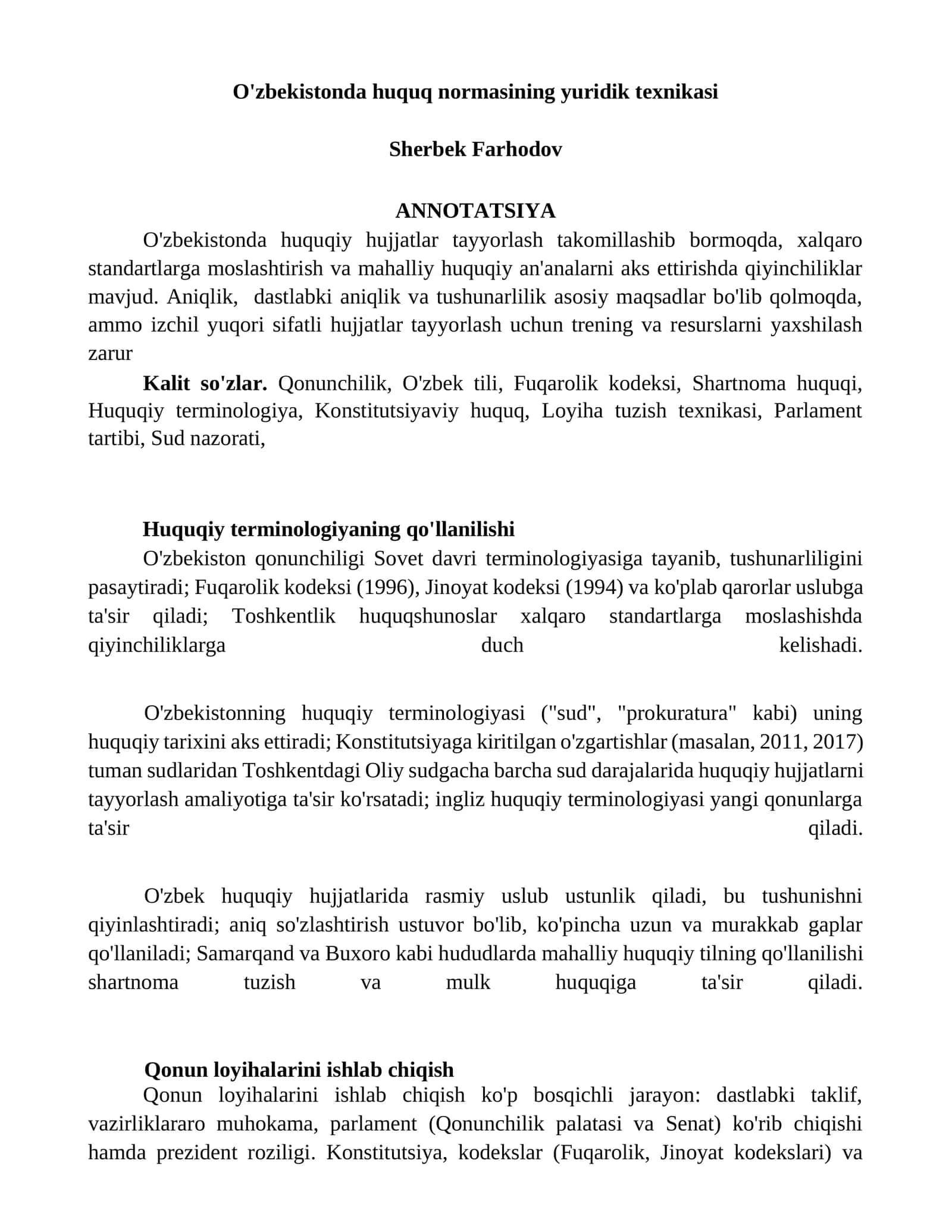 O'zbekistonda huquq normasining yuridik texnikasi 1