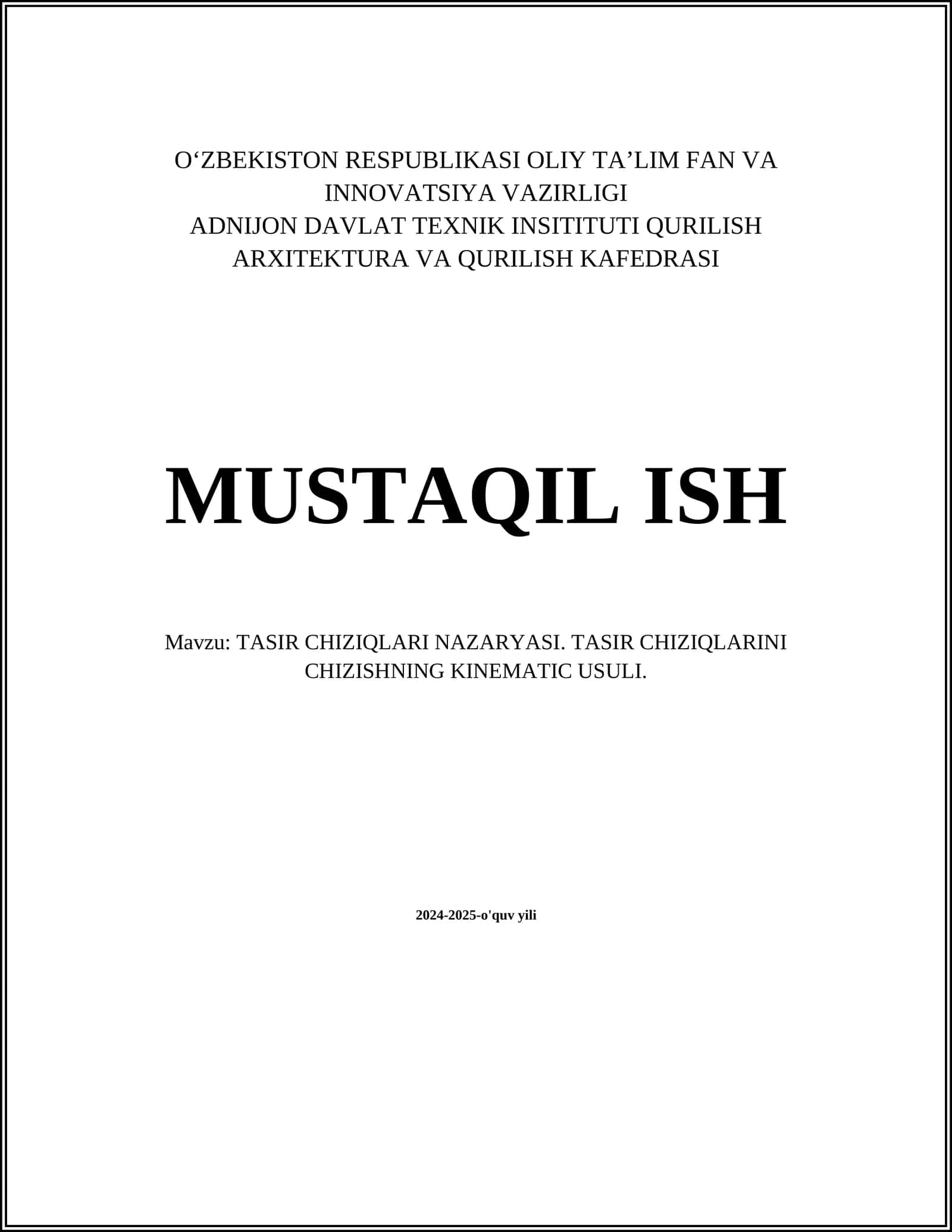 TASIR CHIZIQLARI NAZARYASI. TASIR CHIZIQLARINI CHIZISHNING KINEMATIC USULI 1