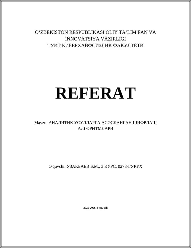 Фурье трансформасига асосланган шифрлаш алгоритмлари 1