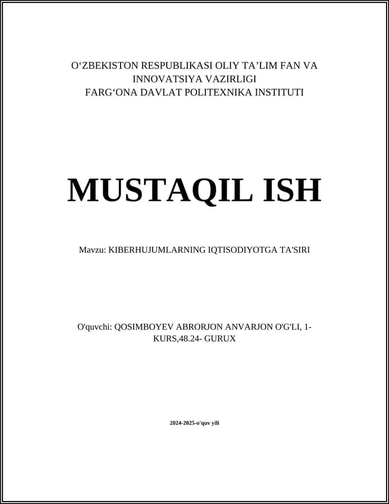 KIBERHUJUMLARNING IQTISODIYOTGA TA'SIRI 1