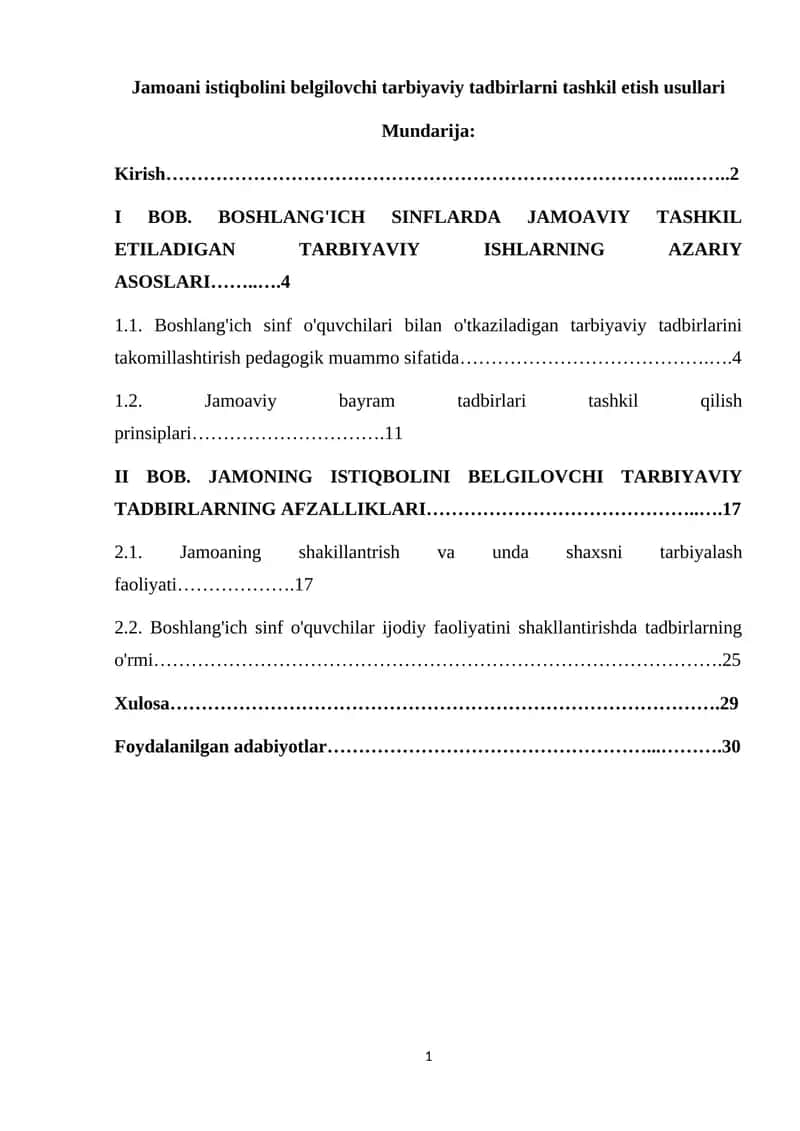 Jamoani istiqbolini belgilovchi tarbiyaviy tadbirlarni tashkil etish usullari 1