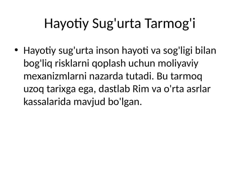 Hayotiy Sug'urta Tarmog'i 1