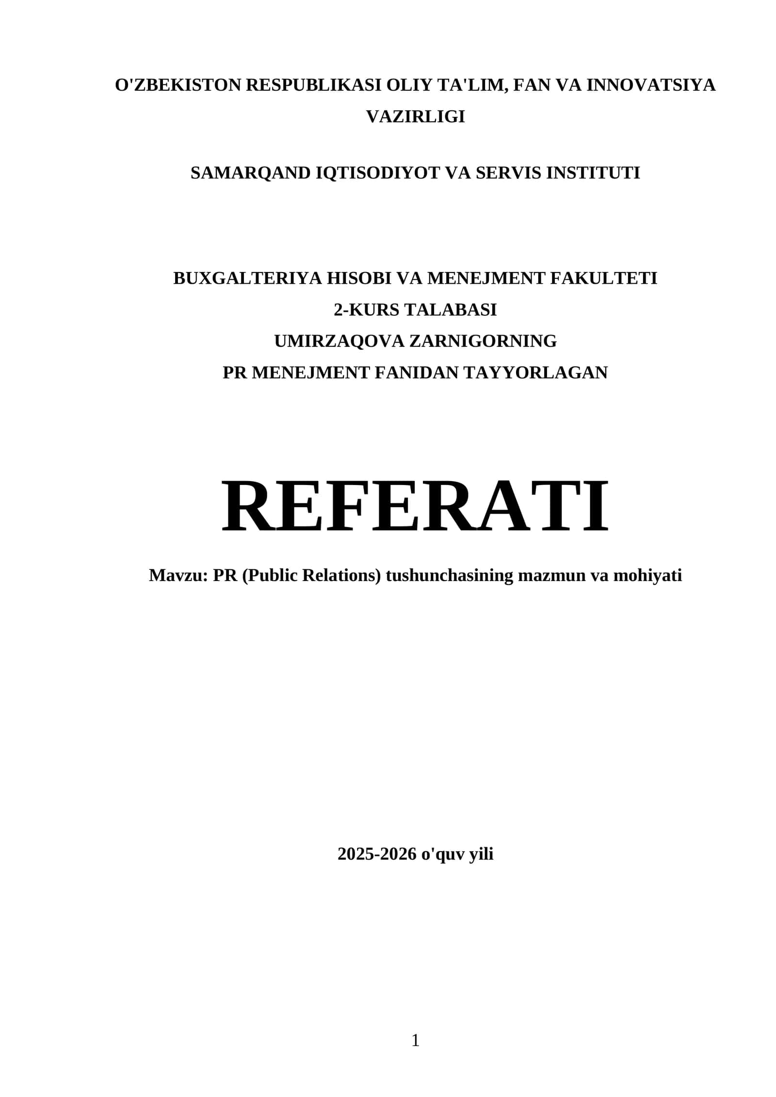 PR (Public Relations) tushunchasining mazmun va mohiyati 1