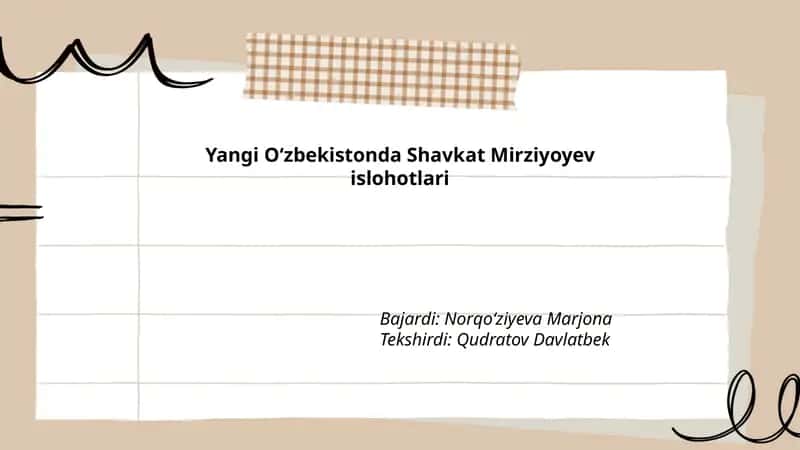 Yangi Oʻzbekistonda Shavkat Mirziyoyev islohotlari 1