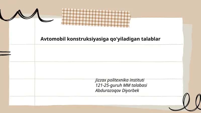 Avtomobil konstruksiyasiga qo'yiladigan talablar 1