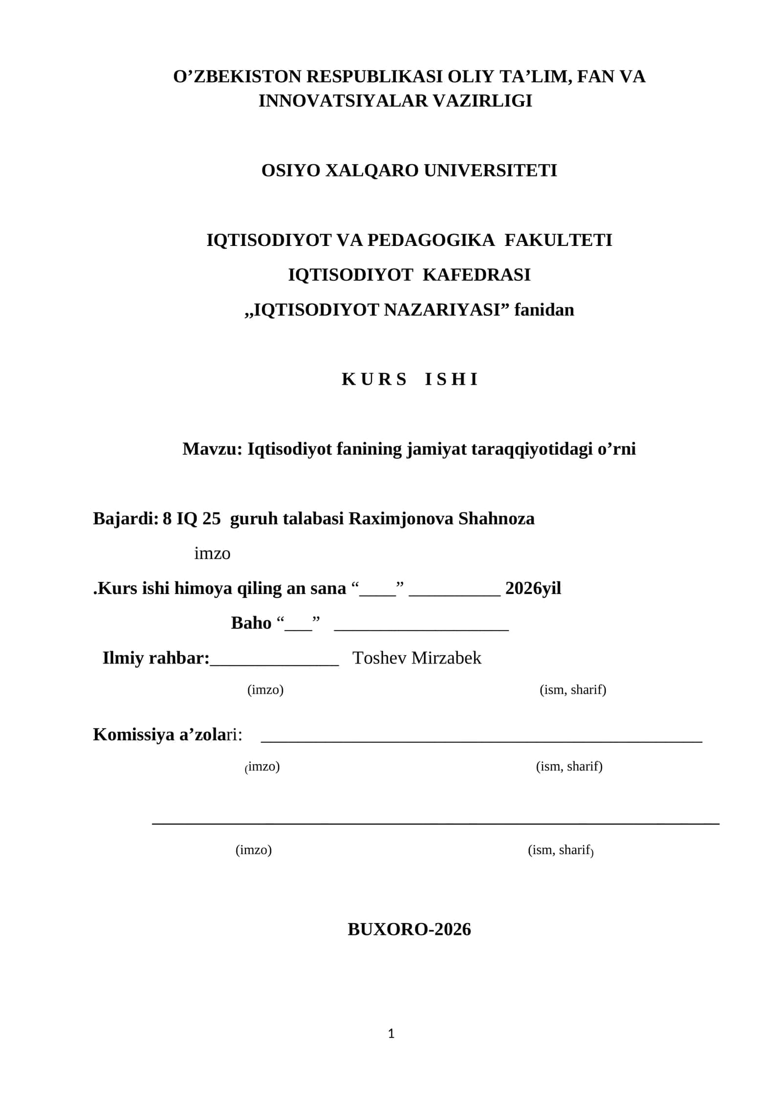 IQTISODIYOT NAZARIYASI KURSI 1
