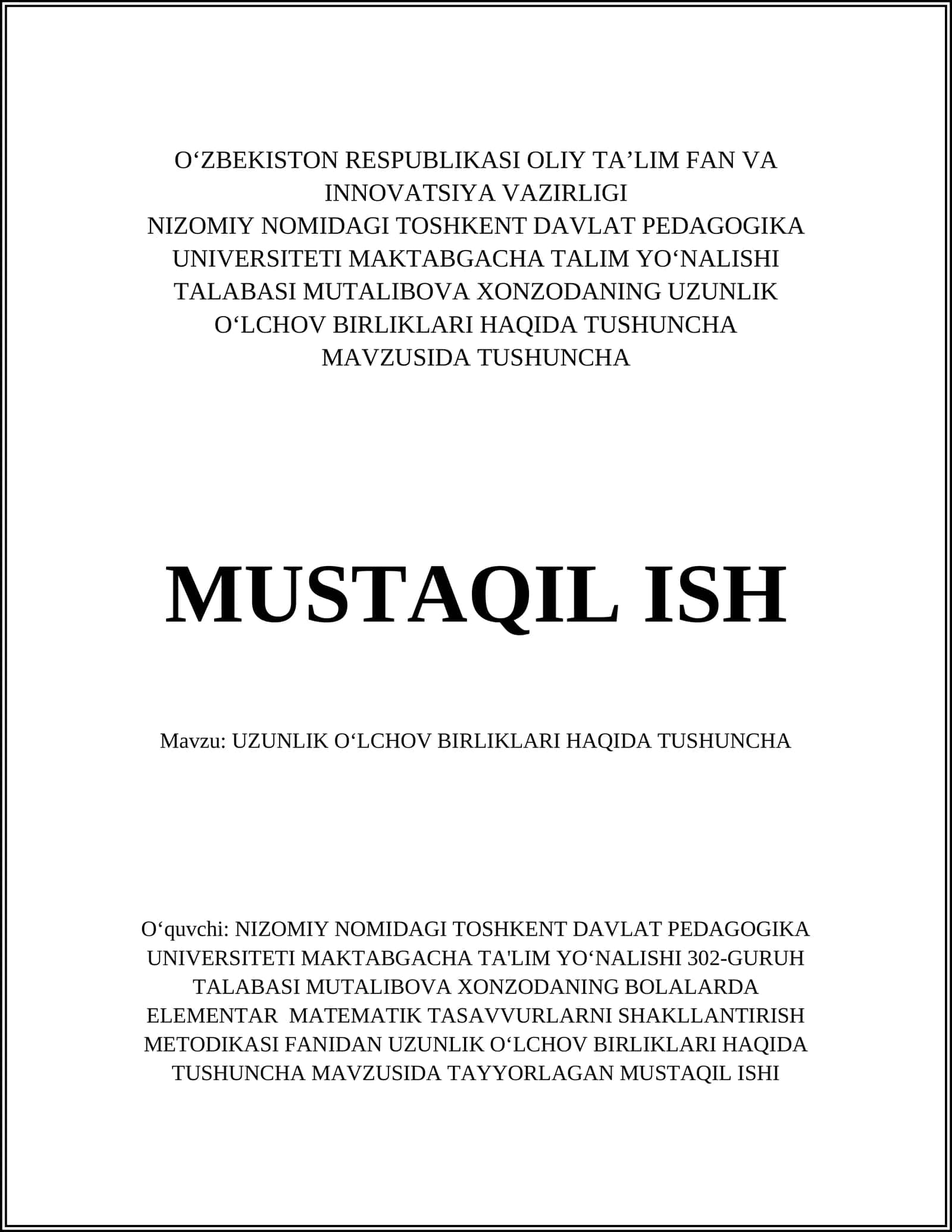 UZUNLIK OʻLCHOV BIRLIKLARI HAQIDA TUSHUNCHA 1