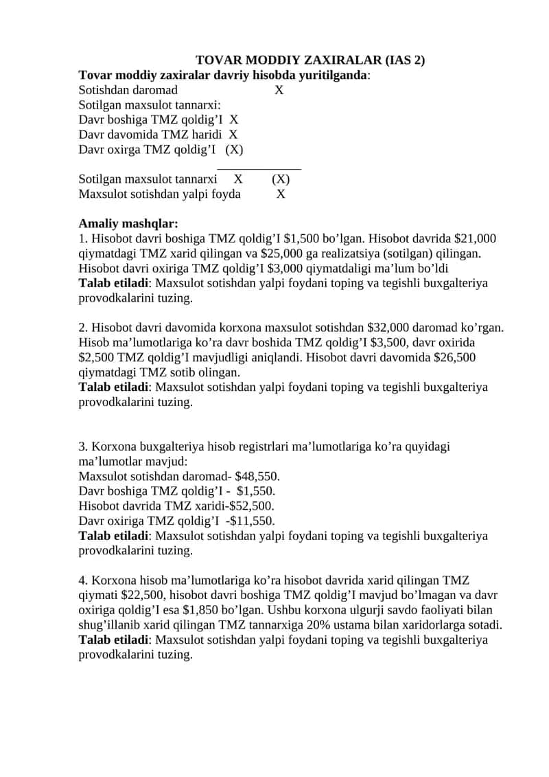 Tovar moddiy zaxiralar (IAS 2) 1