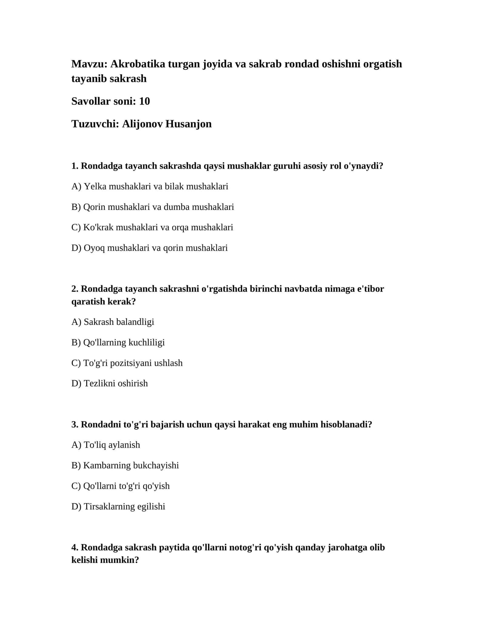 Akrobatika turgan joyida va sakrab rondad oshishni orgatish tayanib sakrash 1