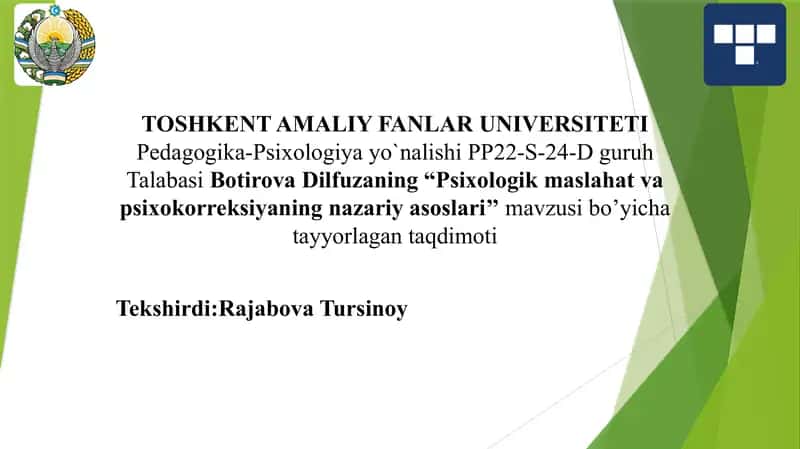 Psixologik maslahat va psixokorreksiyaning nazariy asoslari 1