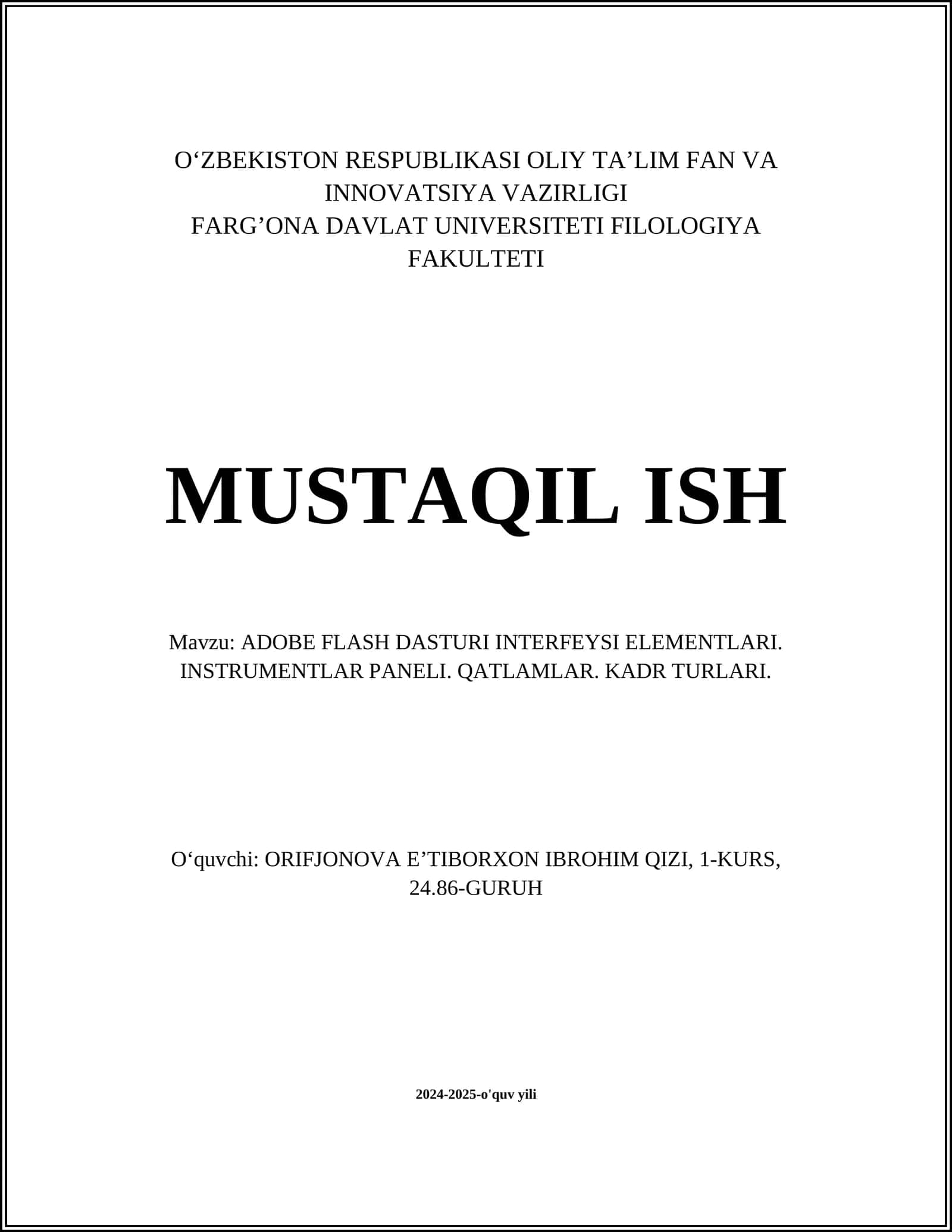 Adobe Flash Dasturi Interfeysi Elementlari 1