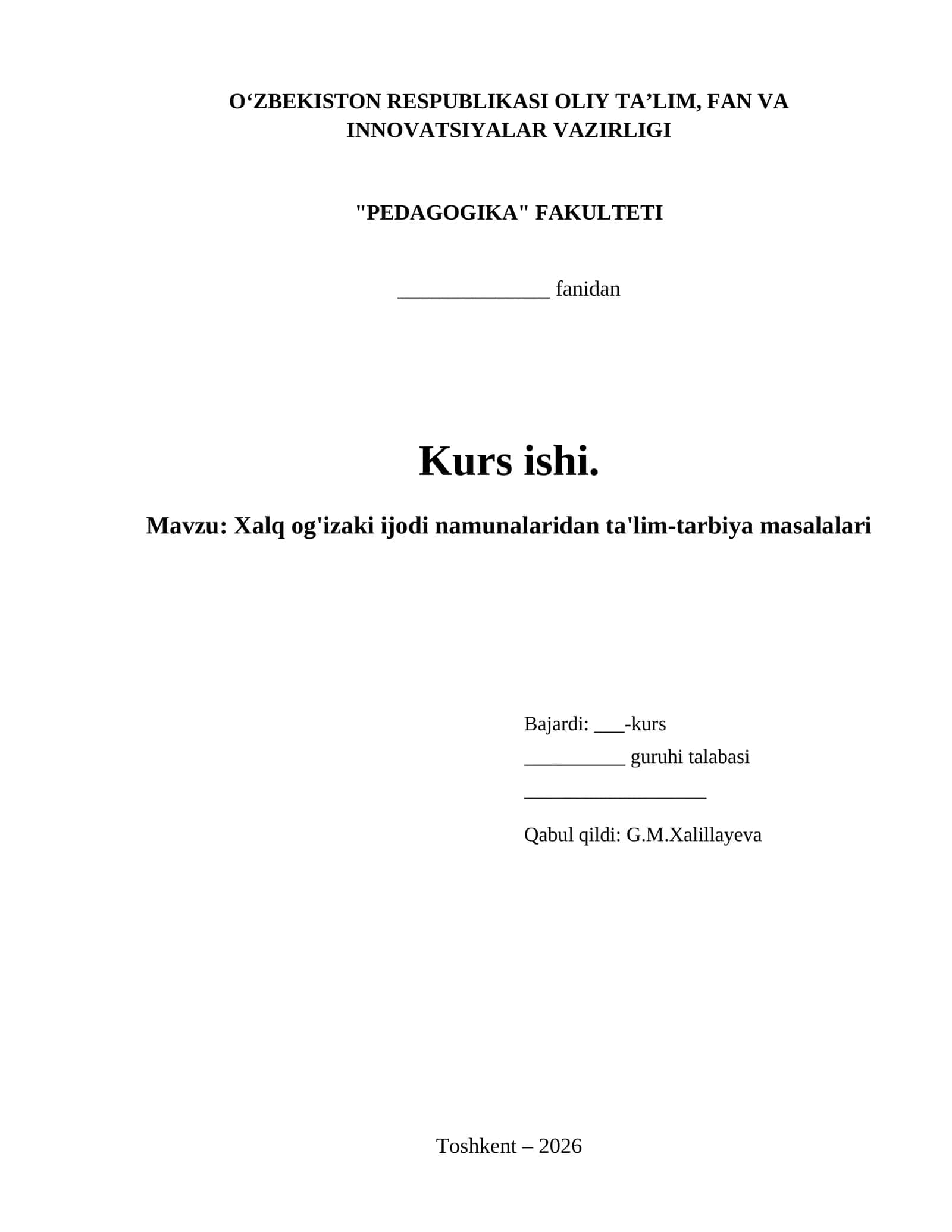 Xalq og'izaki ijodi namunalaridan ta'lim-tarbiya masalalari 1