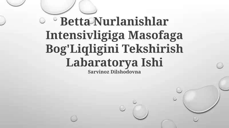 Betta Nurlanishlar Intensivligiga Masofaga Bog'Liqligini Tekshirish Labaratorya Ishi 1