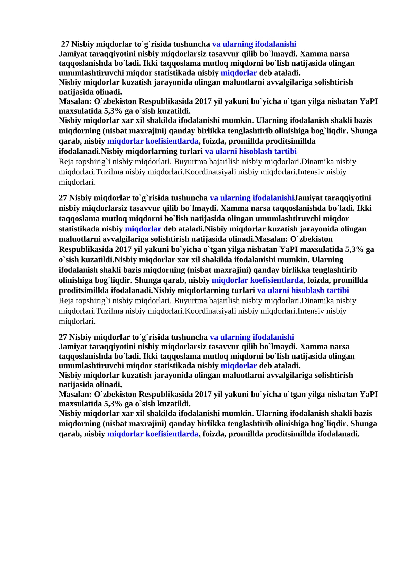 Nisbiy miqdorlar to`g`risida tushuncha 1