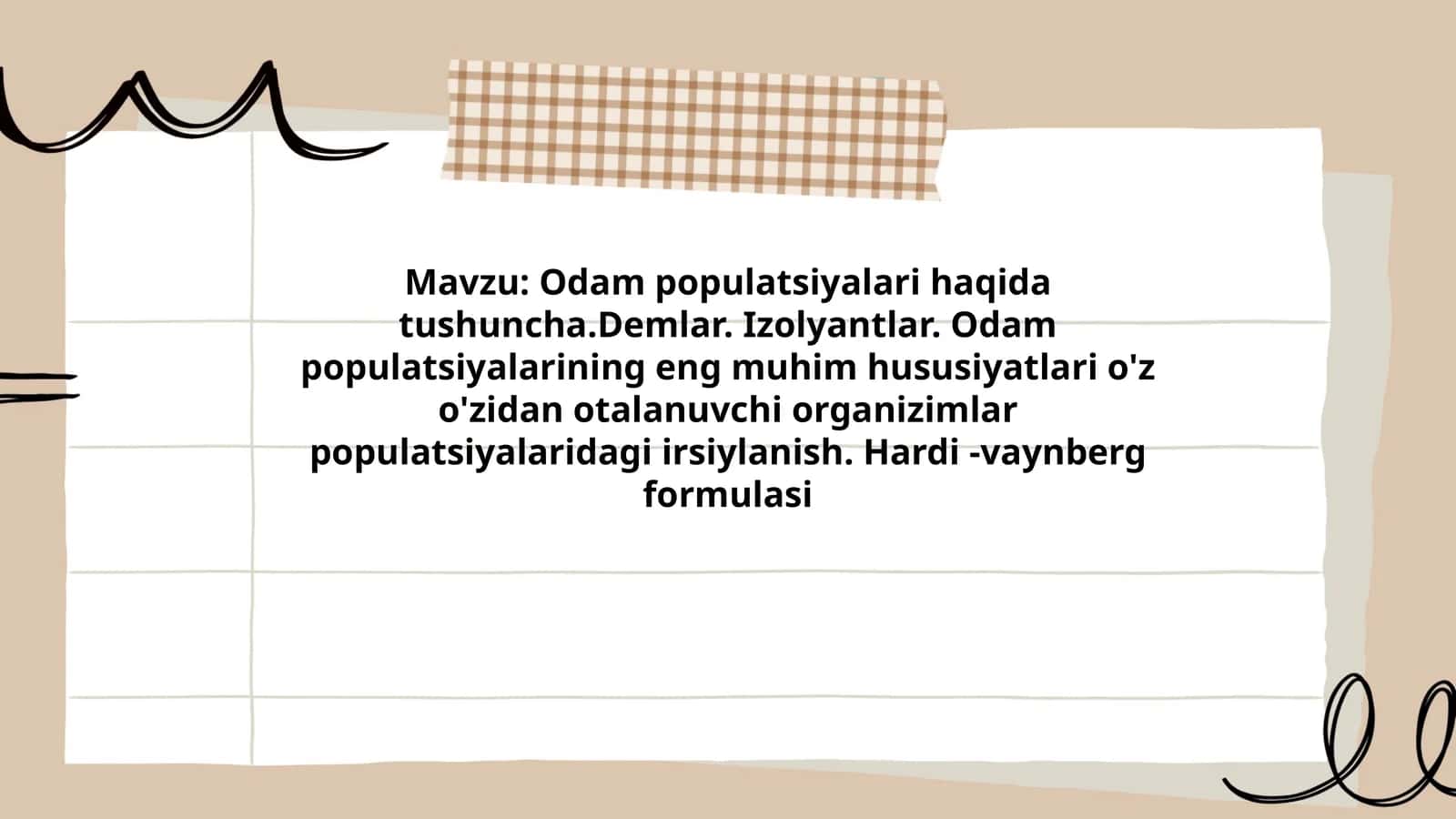 Odam populatsiyalari haqida tushuncha.Demlar.Izolyantlar 1