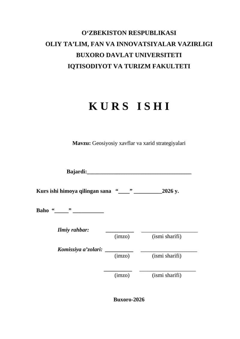 Geosiyosiy xavflar va xarid strategiyalari kurs ishi 1