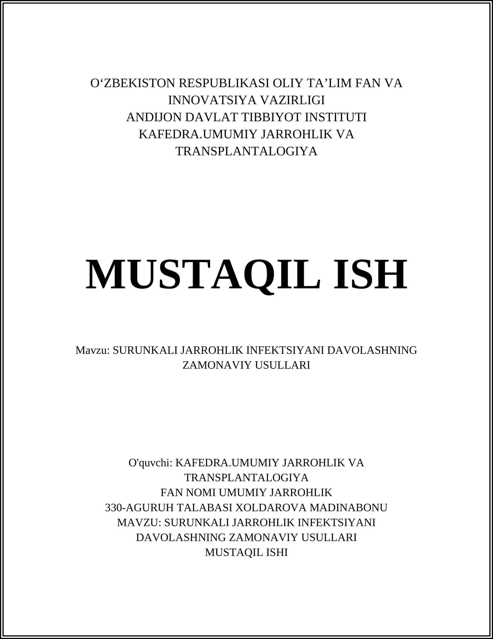 SURUNKALI JARROHLIK INFEKTSIYANI DAVOLASHNING ZAMONAVIY USULLARI 1
